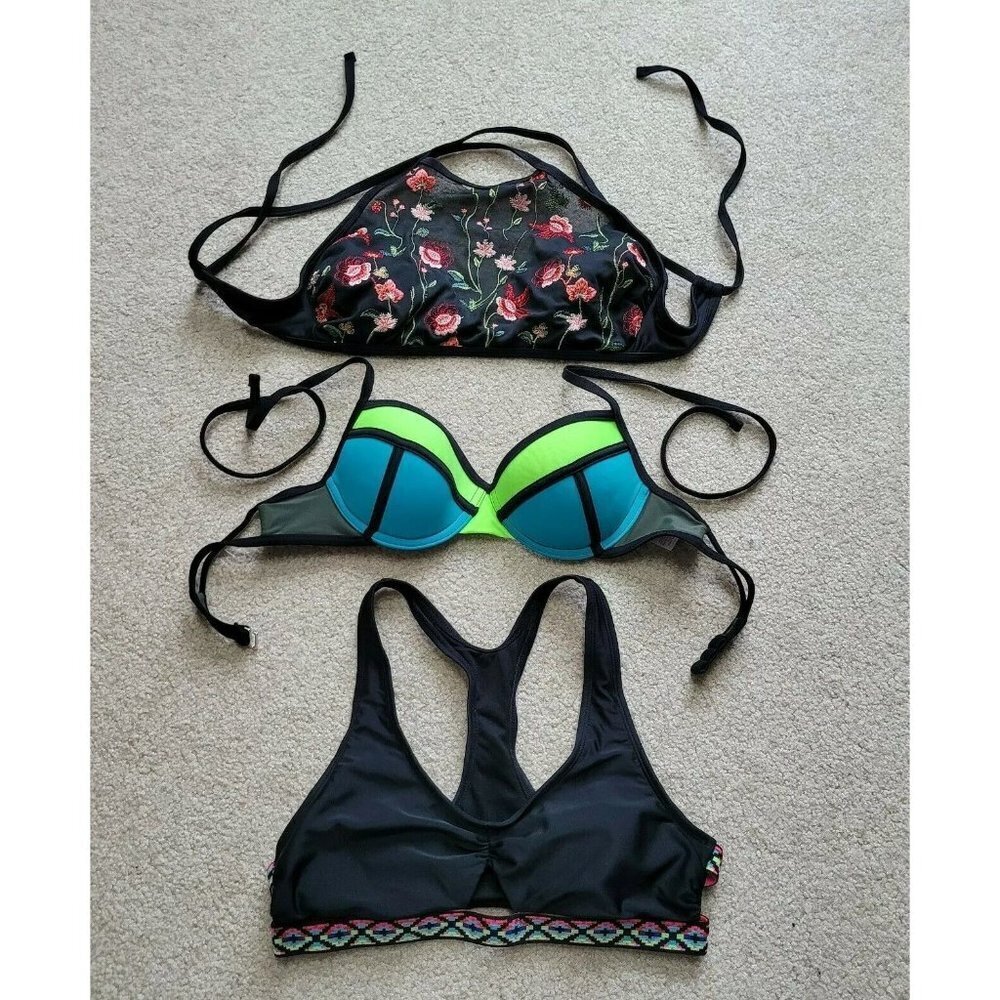 Lot of 3 Xhilaration Womens Swim Bikini Top Size Medium Floral Color Block